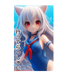 夏の珊瑚猫耳娘女の子1（個別スタンプ：10）