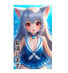 夏の珊瑚猫耳娘女の子1（個別スタンプ：11）