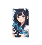 黒髪の猫耳の女の子AIイラスト（個別スタンプ：8）