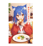 朝食を食べる猫の女の子BIGスタンプ（個別スタンプ：20）