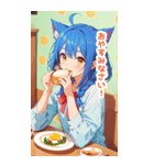 朝食を食べる猫の女の子BIGスタンプ（個別スタンプ：22）