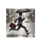 台風のなか急いで帰るサラリーマン（個別スタンプ：1）