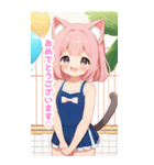 プールで遊ぶ猫の女の子BIGスタンプ（個別スタンプ：38）