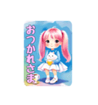 ピンクの髪の小さい女の子 日常挨拶（個別スタンプ：3）