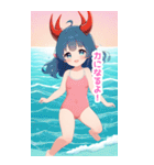 海と悪魔の水着の女の子BIGスタンプ（個別スタンプ：32）