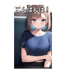 青Tシャツ女子と電車（個別スタンプ：3）