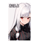 銀髪黒ストライブシャツ女の子（個別スタンプ：1）