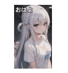 銀髪tシャツ女の子と道路（個別スタンプ：1）