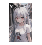 銀髪tシャツ女の子と道路（個別スタンプ：5）
