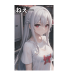 銀髪tシャツ女の子と道路（個別スタンプ：9）