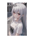 銀髪tシャツ女の子と道路（個別スタンプ：10）