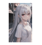 銀髪tシャツ女の子と道路（個別スタンプ：15）