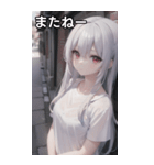 銀髪tシャツ女の子と道路（個別スタンプ：19）