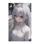 銀髪tシャツ女の子と道路（個別スタンプ：22）
