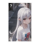 銀髪tシャツ女の子と道路（個別スタンプ：31）