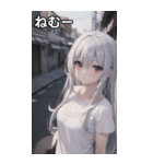 銀髪tシャツ女の子と道路（個別スタンプ：34）