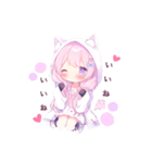 猫耳のピンクの髪の女の子（個別スタンプ：1）