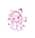 猫耳のピンクの髪の女の子（個別スタンプ：3）