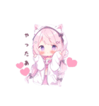 猫耳のピンクの髪の女の子（個別スタンプ：12）