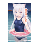 秋夜の海のスクール水着猫女子BIGスタンプ（個別スタンプ：27）