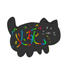 黒猫のカラフルな文字スタンプ（個別スタンプ：6）