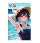 真夏の海の水着女子（個別スタンプ：38）