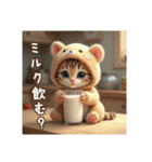 ミルクティ色のクマのキグルミ子猫ちゃん（個別スタンプ：4）