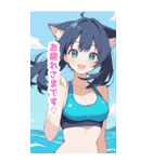 海で遊ぶ水着の猫の女の子BIGスタンプ（個別スタンプ：5）