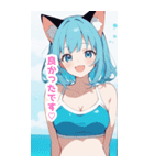 海で遊ぶ水着の猫の女の子BIGスタンプ（個別スタンプ：20）