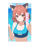 海で遊ぶ水着の猫の女の子BIGスタンプ（個別スタンプ：23）