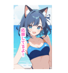 海で遊ぶ水着の猫の女の子BIGスタンプ（個別スタンプ：29）