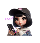 ボブギャル_黒髪キャップ（個別スタンプ：6）