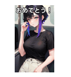 電車に乗る黒Tシャツ女子（個別スタンプ：6）