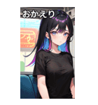 電車に乗る黒Tシャツ女子（個別スタンプ：10）