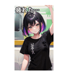 電車に乗る黒Tシャツ女子（個別スタンプ：15）