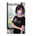 電車に乗る黒Tシャツ女子（個別スタンプ：17）