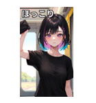 電車に乗る黒Tシャツ女子（個別スタンプ：20）