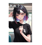 電車に乗る黒Tシャツ女子（個別スタンプ：27）