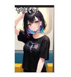 電車に乗る黒Tシャツ女子（個別スタンプ：30）