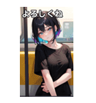 電車に乗る黒Tシャツ女子（個別スタンプ：35）