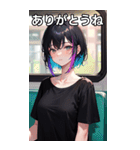 電車に乗る黒Tシャツ女子（個別スタンプ：36）