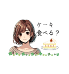 可愛い女性が食事の質問（lycopene作）（個別スタンプ：15）