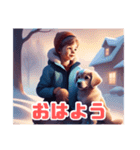 可愛い少年と子犬の冬スタンプ（個別スタンプ：2）