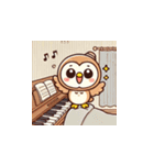 フクロウとピアノのかわいいスタンプ（個別スタンプ：1）