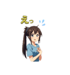 ポニーテール少女_茶髪（個別スタンプ：3）