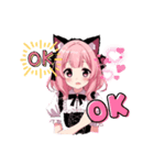 少女キャラ_メイド_ピンク_猫耳（個別スタンプ：1）