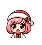 クリスマスのピンク少女：可愛い！（個別スタンプ：1）