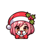 クリスマスのピンク少女：可愛い！（個別スタンプ：7）