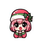 クリスマスのピンク少女：可愛い！（個別スタンプ：14）