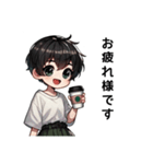 黒髪ショートヘアえりちゃん（個別スタンプ：14）